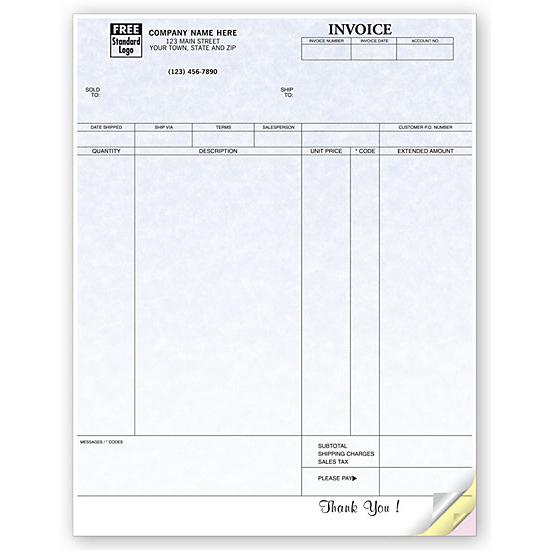 Product Or Service Invoice, Custom Printed, Laser, Parchment