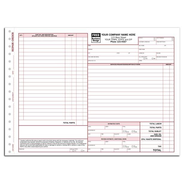 Automotive Repair Invoice Form - 6583a
