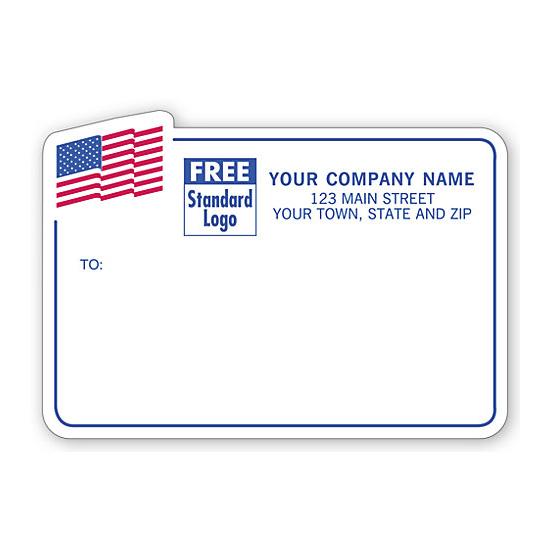Custom Shipping Return Address Labels, Pre-printed White With Blue Border, American Flag, 4 1/4 X 3"