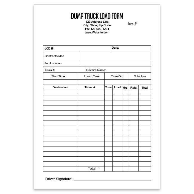 Dump Truck Load Count Form Sheet