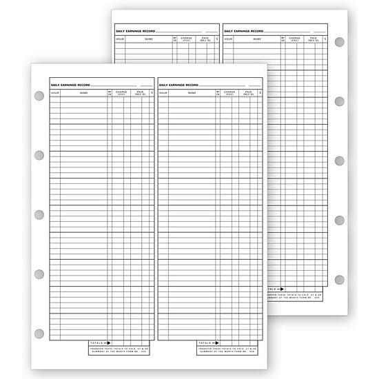 Daily Earning Sheets - Pre Printed on Both Sides, Hole Punched for Binder or Folder, 8 1/2 x 11", Document Fees & Payments