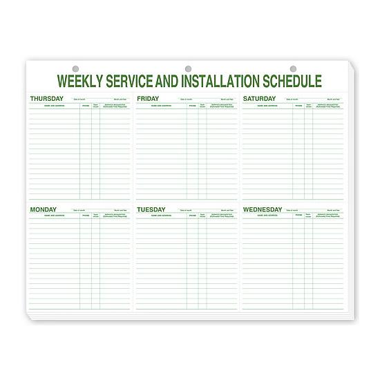 Weekly Service & Installation Schedule Pad, Hole Punch