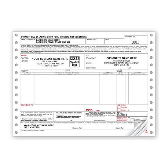 Bill Of Lading Continuous Forms, Personalized