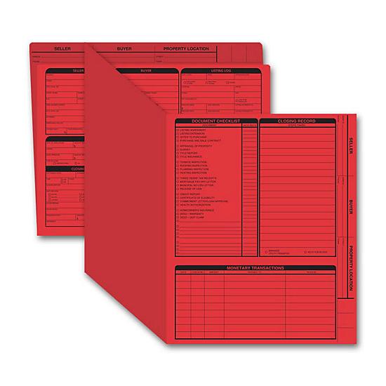 Real Estate Folder, Pre-Printed, Right Panel List, Letter Size, Closing Checklist, Red, 11 3/4 x 9 5/8"