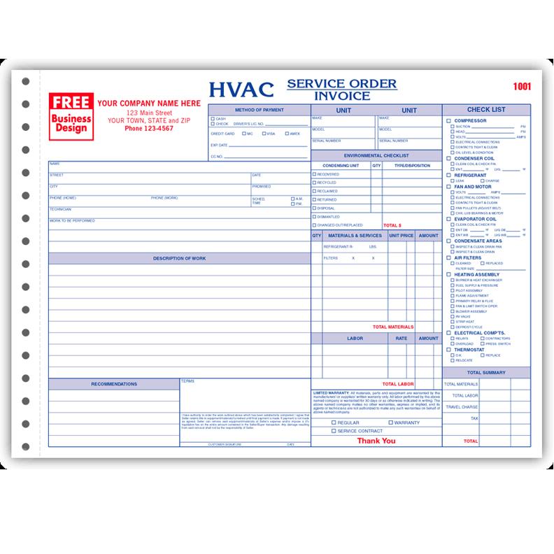 Hvac Service Invoice: 8.5 X 11