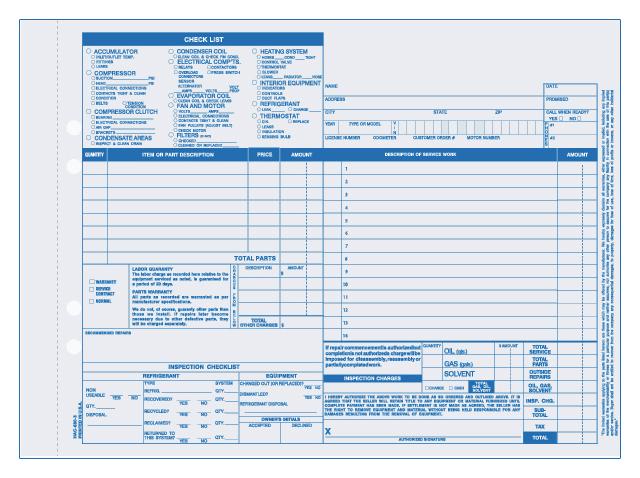 Auto Heating & Air Conditioning Invoice Form
