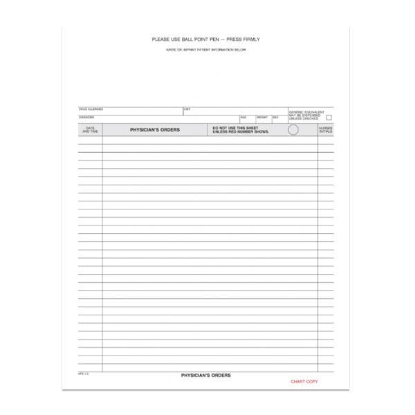 Physician s Order Form Sheet Pre Printed 4 Parts Copies 3 Ticket 