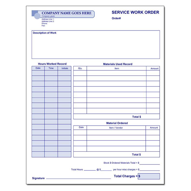 Large Custom Work Order Form