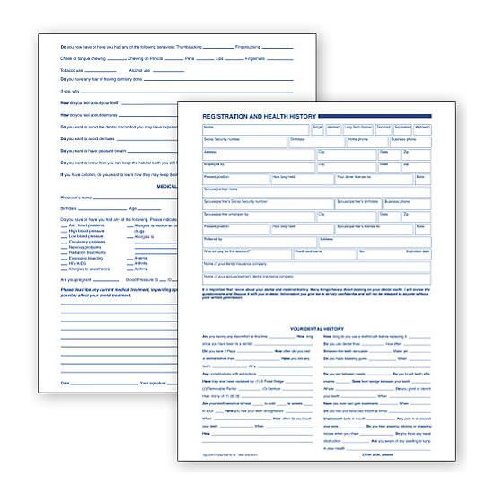 Dental Registration And Health History, 2 Sided, Card File F