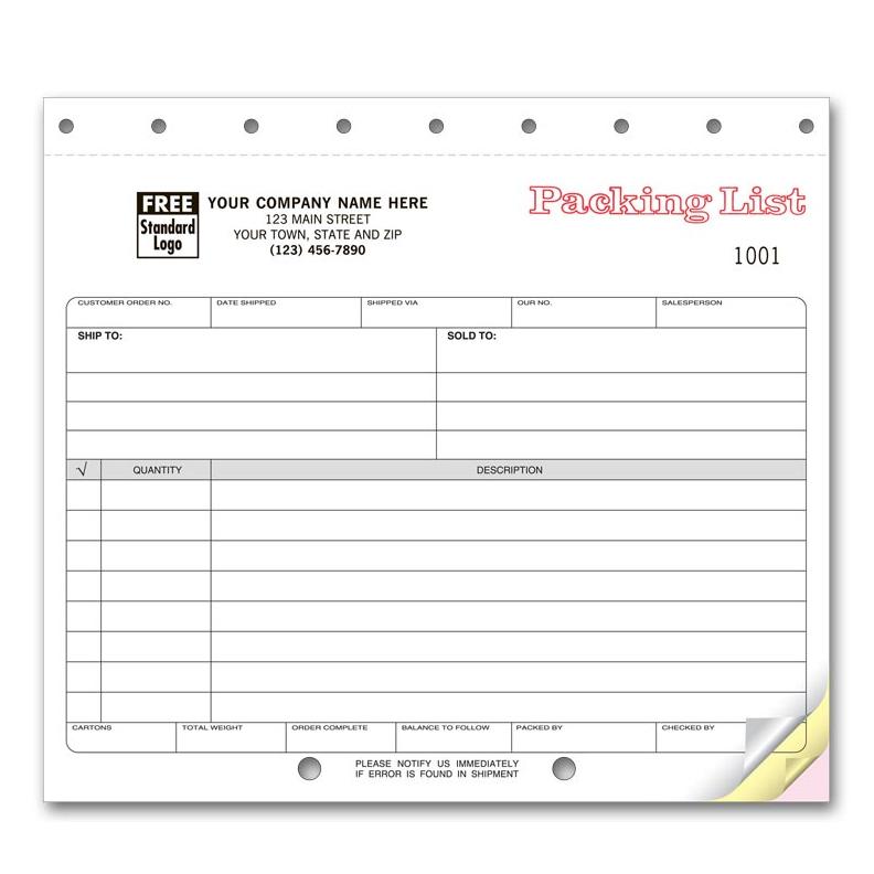 Packing Lists, Carbonless, Small Format, Personalized