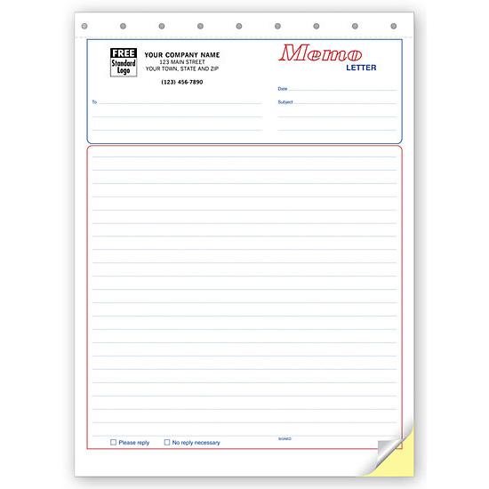 Memo Letter - Pre Printed Sheet with Lines, Carbonless Forms, Personalized, 8 1/2 x 11"