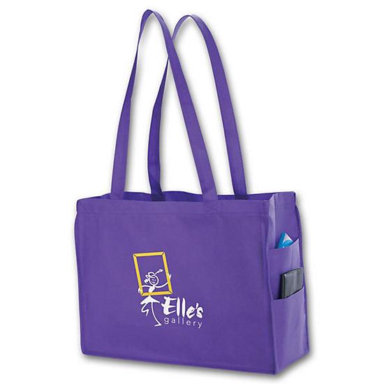 Non-woven side Pocket Tote Bag, Printed Personalized Logo, Promotional Item, 100, 28" Handle