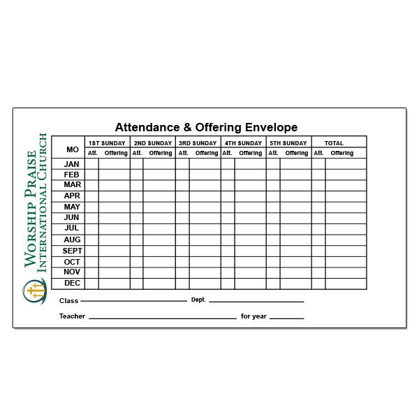 Attendance and Offering Envelopes - Custom Printed