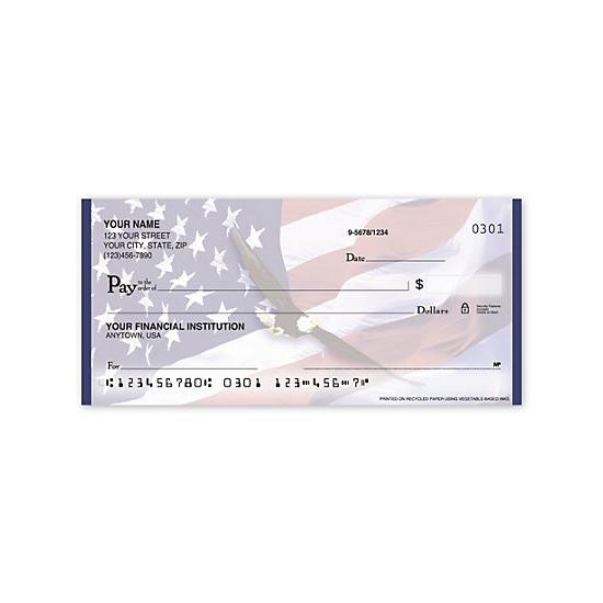 Personal Check With American Flag, Personalized Printing, 100 Per Box, One Register