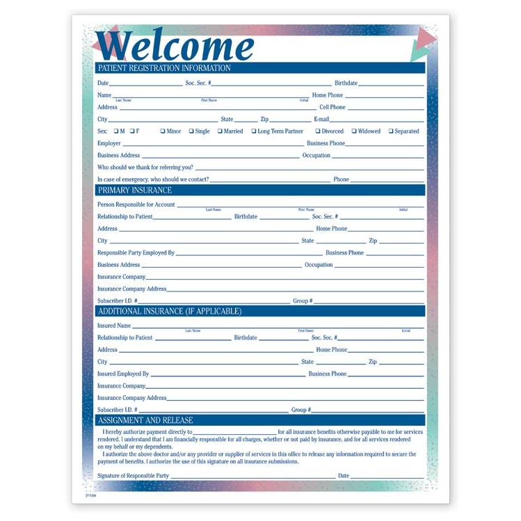 New Patient Registration Form, One-Sided