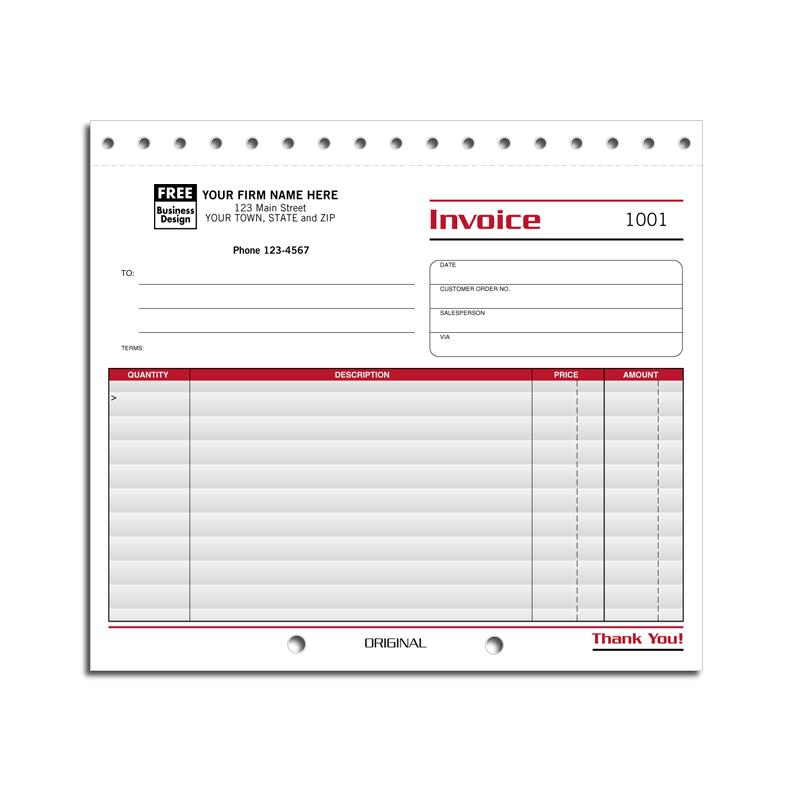Invoice Form, Lined, Pre-printed, Personalized, Carbonless Copies, 8 1/2 x 7"