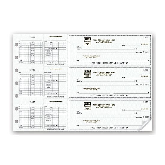Manual Business Checks for Hourly Payroll, Personalized Printing, Voucher, 3 per Page, Holes Punched for Binder