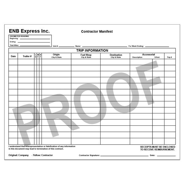 Contractor Manifest Form - Trucking Company