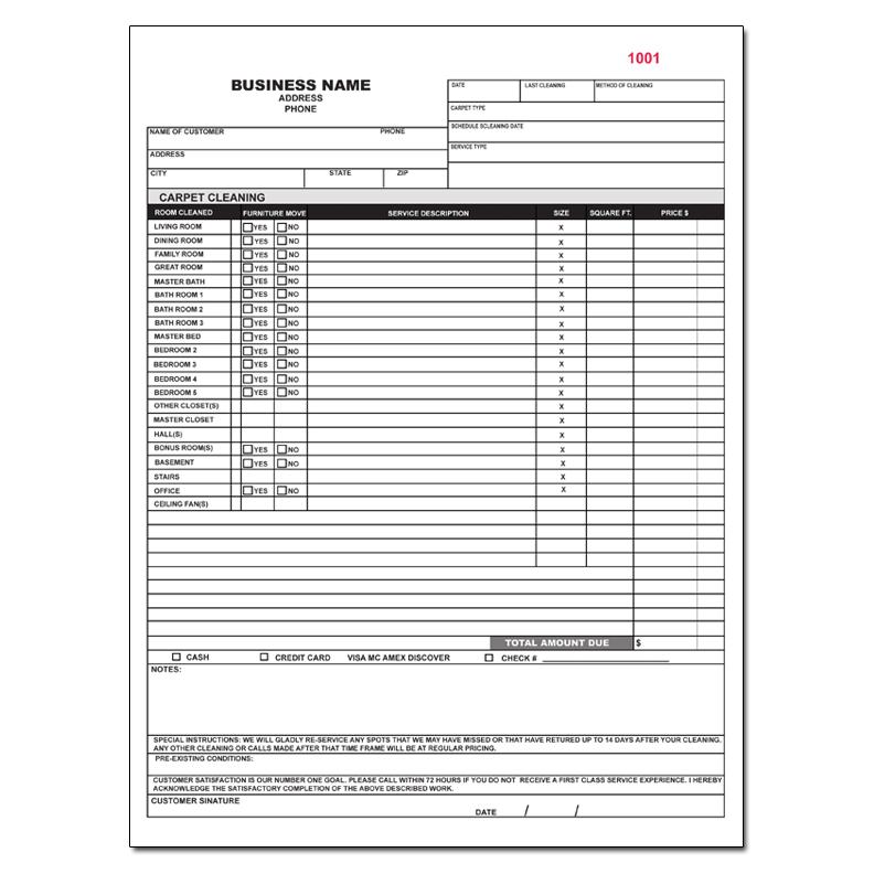 Carpet Cleaning Invoice - Custom Printed, Multi-part Carbonless Forms, 8 1/2 x 11"