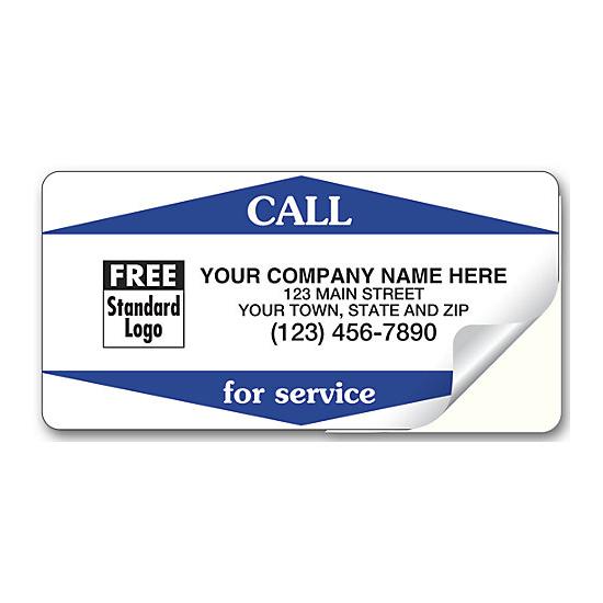 Weather Proof Service Sticker - Durable White Vinyl Laminated Stock, Personalized Printing, 3 1/2" x 1 3/4"
