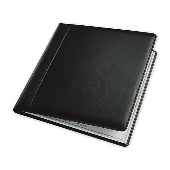 Executive Check Binder Cover, Black Leather, 9 1/2 X 9"