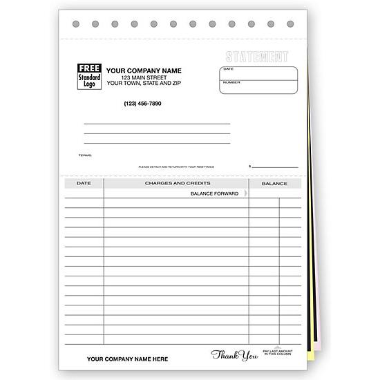 Account Statement - Pre Printed, Personalized, Carbon Copies Forms, Lined, 6 3/8 x 8 1/2"
