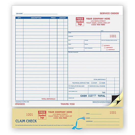 Service Order Form, Carbon, with Claim Check, Large Format