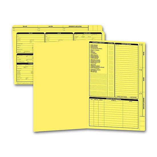 Real Estate Folder, Pre-printed, Right Panel List, Legal Size, Closing Checklist, Yellow, 11 3/4 X 9 5/8"