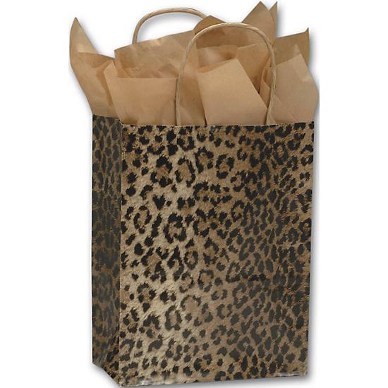 Leopard Printed Paper Shopping Bag With Handles & Square Bottom, 8 1/4 X 4 3/4 X 10 1/2", Retail Bags