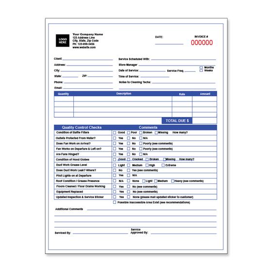 Hood Cleaning Invoice & Service Report