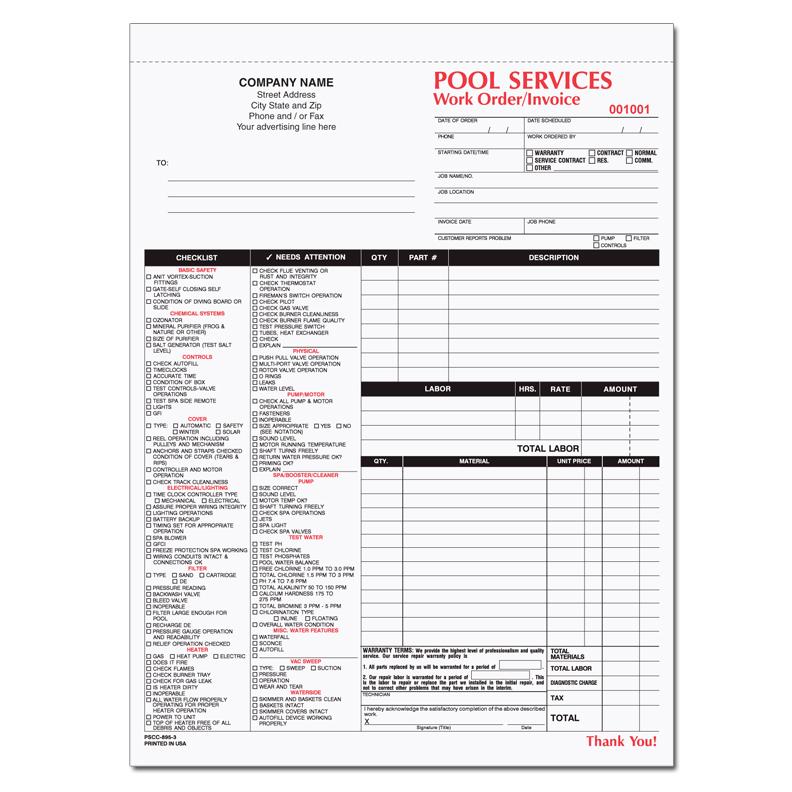 POOL SERVICES WORK ORDER