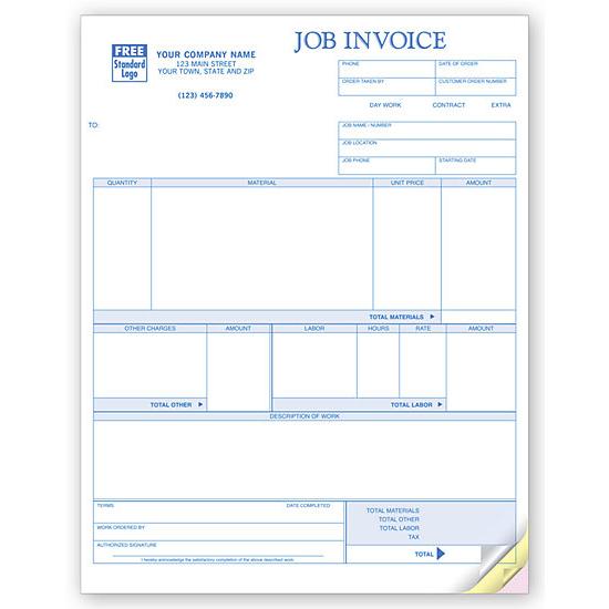 Job Invoice Form Custom Printed, Laser and Inkjet Compatible