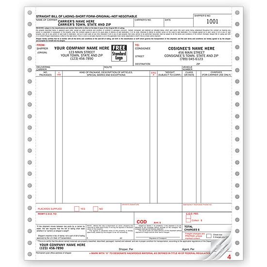 Continuous Bill Of Lading Form, Personalized