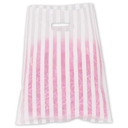 Frosted Patterned Merchandise Bags, White Stripe, 12 x 15"