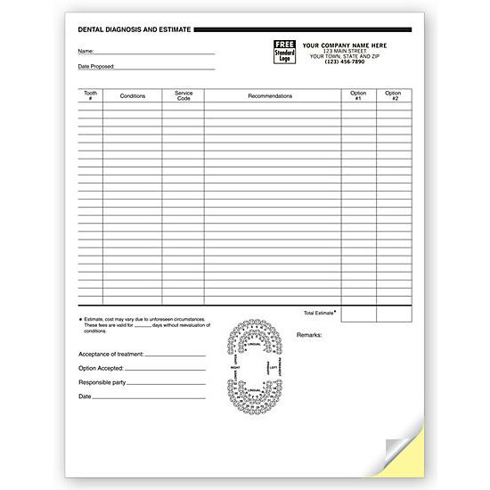Dental Diagnosis And Estimate Forms, 2 Part