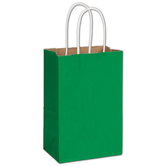 Small Green Shopping Paper Bag, 5 1/4 X 3 1/2 X 8 1/4", Retail Bags