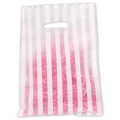 Frosted Patterned Merchandise Bags, White Stripe, 9 x 12"