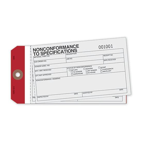 Material Control Tags, Nonconformance To Specifications