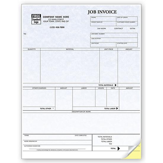 Job Invoice Form,  Laser and Inkjet compatible, Parchment, Personalized