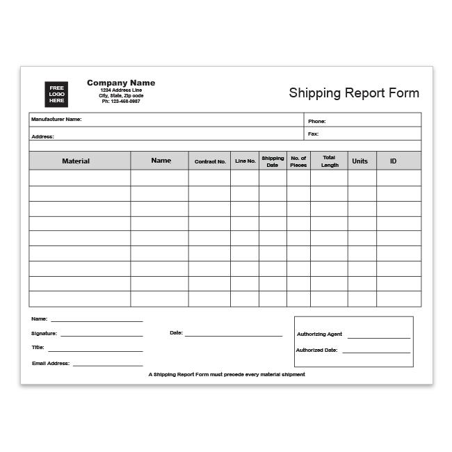 Material Shipping Report Form