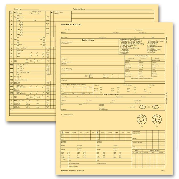 Optometry Exam Record Form, Letter Style, Buff