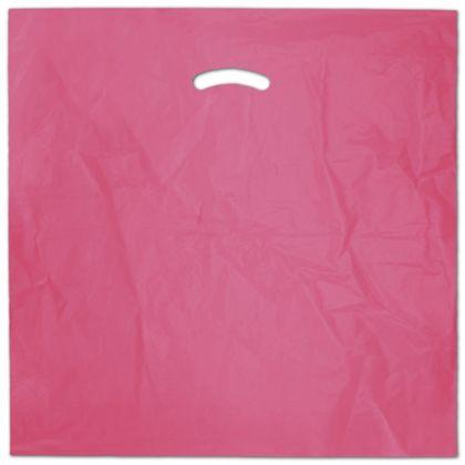 Pink Plastic Bags, Die-Cut Handles, 20 x 20" + 5" Bottom Gusset