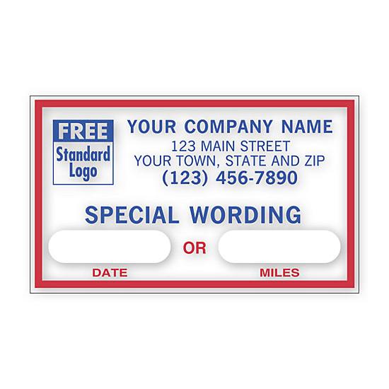 Static Cling Oil Change Sticker - Custom Printed Message, Windshield Labels, 2 1/2 x 1 1/2"
