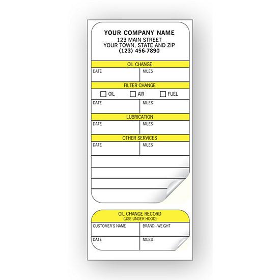 Vehicle Service Stickers - Oil Change, Other Services, Durable Padding, Pressure Sensitive Adhesive Labels, 1 7/8 x 4 3/8", Personalized