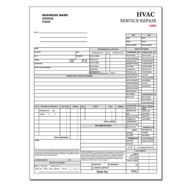 HVAC Service Ticket with Checklist