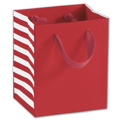 Side-Striped Manhattan Euro-Shoppers Bag, Red, 5 x 4 x 6"