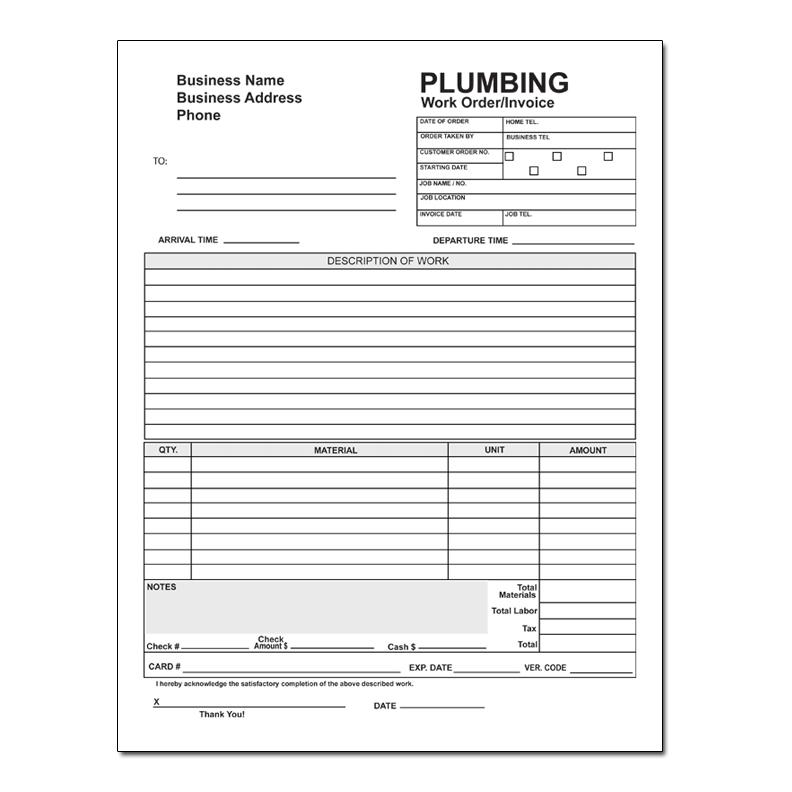 Plumbing Invoice Forms Work Orders Carbonless Form Printing 