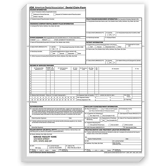 ADA 2012 Insurance Claim Form, Padded