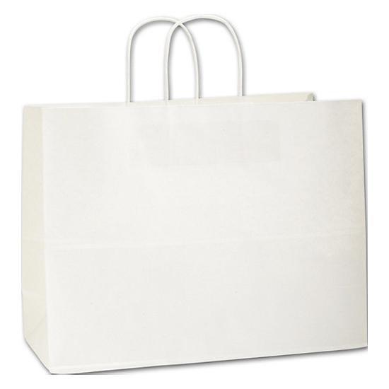 Large White Paper Shopping Bag With Handles, 16 X 6 X 12 1/2", Retail Bags