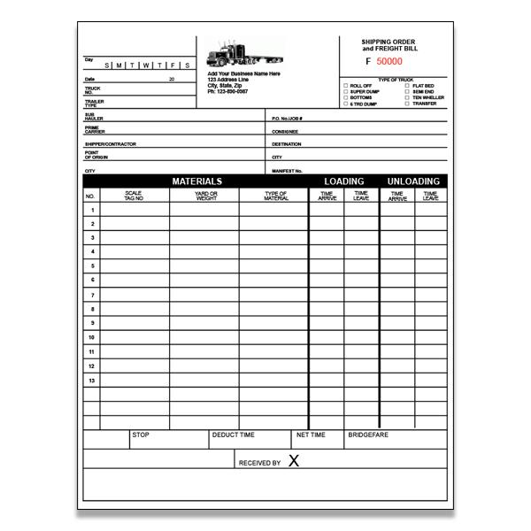 Trucking Invoice - Shipping Order  Freight Bill